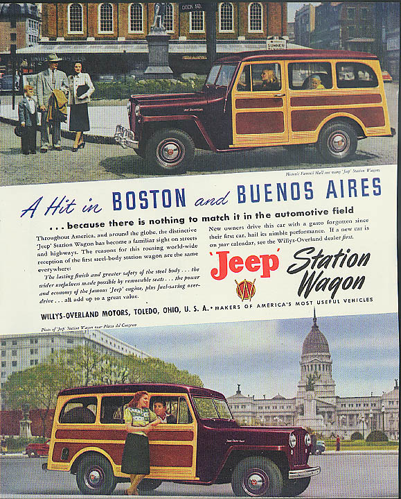 Image for A Hot in Boston & Buenos Aires Jeep Station Wagon ad 1948